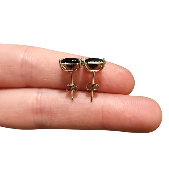 Black Cz Earrings 925 Sterling Silver 6MM Stud Earrings for Women - Picture 2 of 10